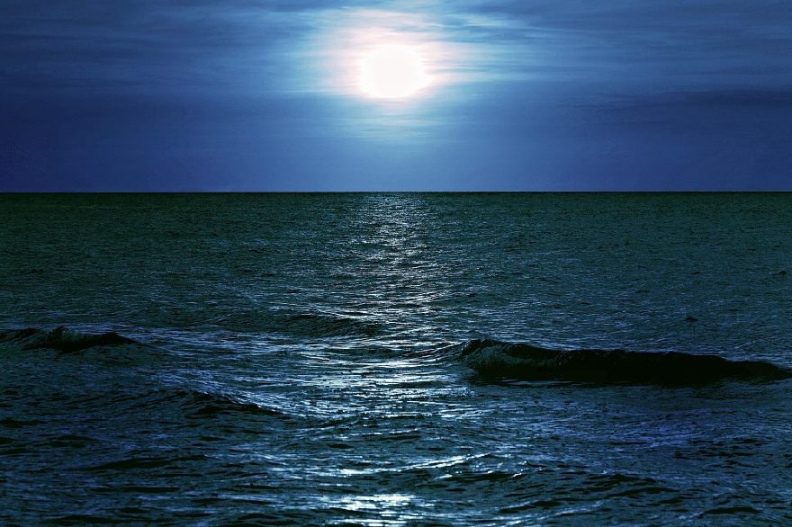Sea at night with moon